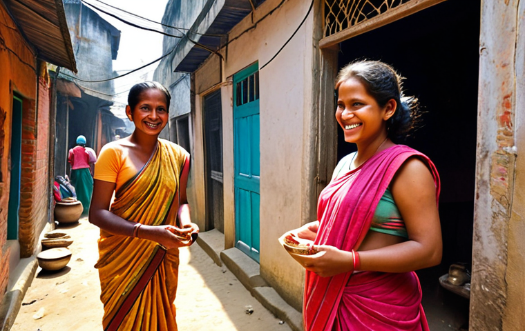 **Authentic Cultural Immersion in Bangladesh:** A friendly local guide smiles warmly, introducing a curious foreign traveler to a traditional artisan in a bustling, narrow Bangladeshi alleyway. The scene is vibrant with colorful saris and intricate pottery, bathed in natural light, showcasing genuine human connection and the joy of discovering hidden cultural treasures.
