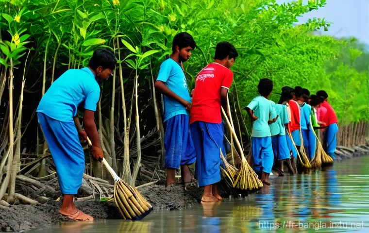 벵골 호랑이 서식지 순다르반스 - **A majestic Bengal tiger gracefully navigating the unique watery landscape of the Sundarbans.** The...