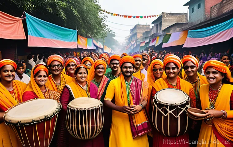 방글라데시 벵골어 학습법 - **Immersive Market Learning:** A vibrant and bustling local market scene in Bangladesh. A young adul...