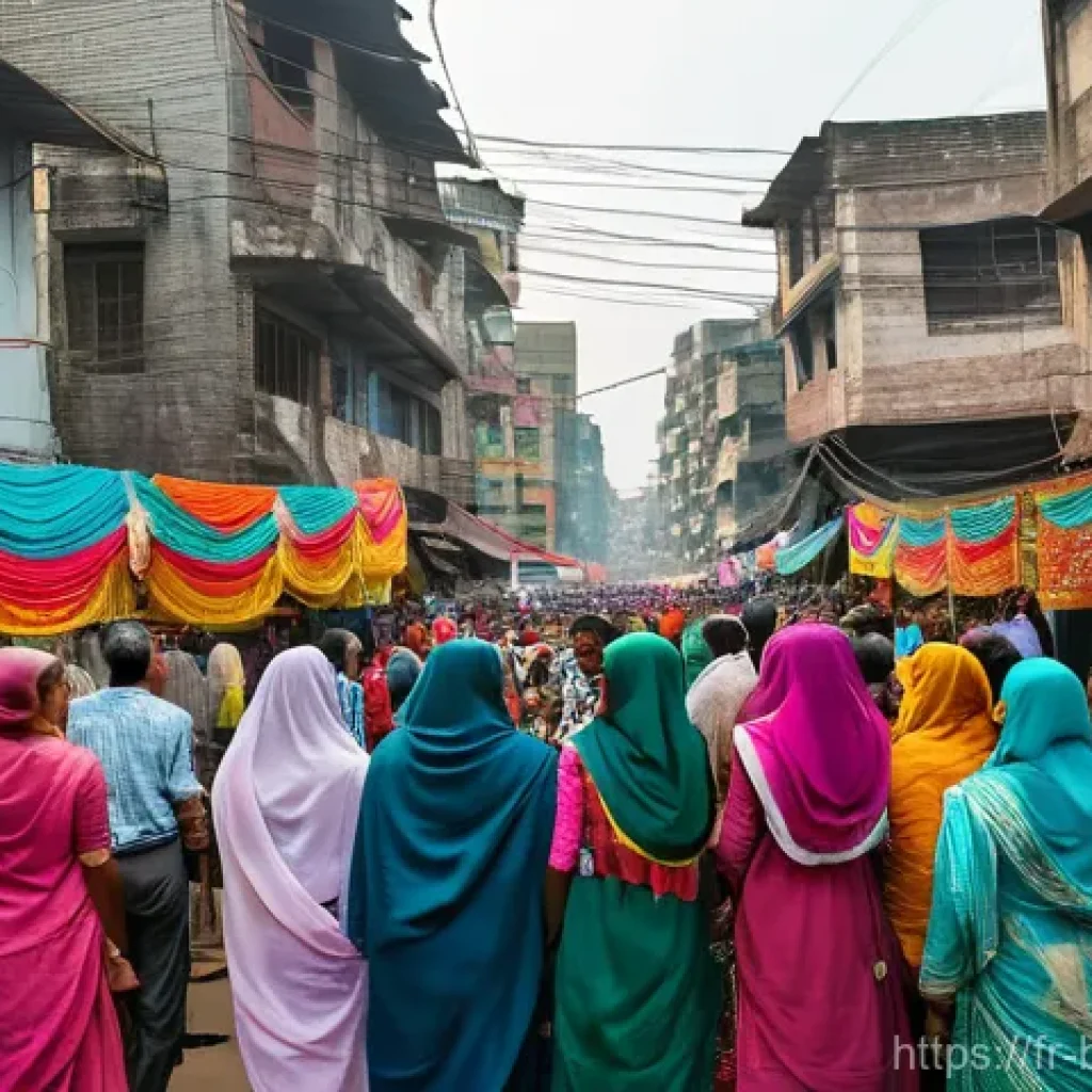 방글라데시의 종교적 다양성 - **A Diverse Bangladeshi Festival Celebration:** A bustling, vibrant street scene in an old part of D...