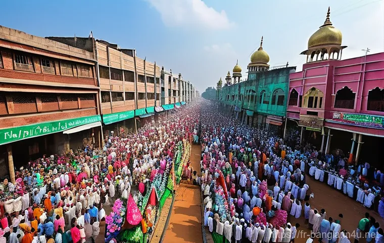 방글라데시 이슬람 문화 - **A Vibrant Eid al-Fitr Celebration in a Bustling Bangladeshi City**
    An energetic street scene d...