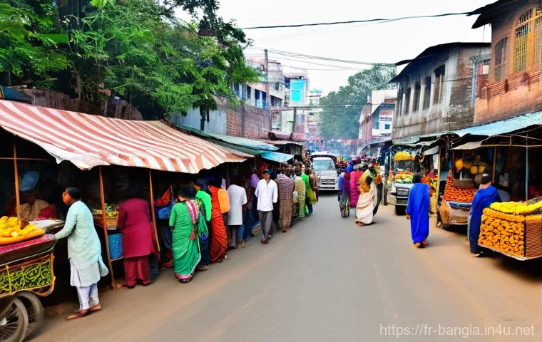 방글라데시의 도시 개발 역사 - **Prompt 1: Bustling Dhaka Street Life**
    An incredibly vibrant and dynamic street scene in Dhaka...