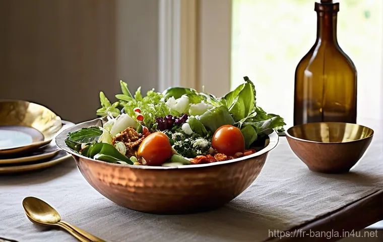 방글라데시 전통 식기 - **Prompt 2: Gleaming Brass and Copper**
    "A still life photograph featuring a collection of exqui...