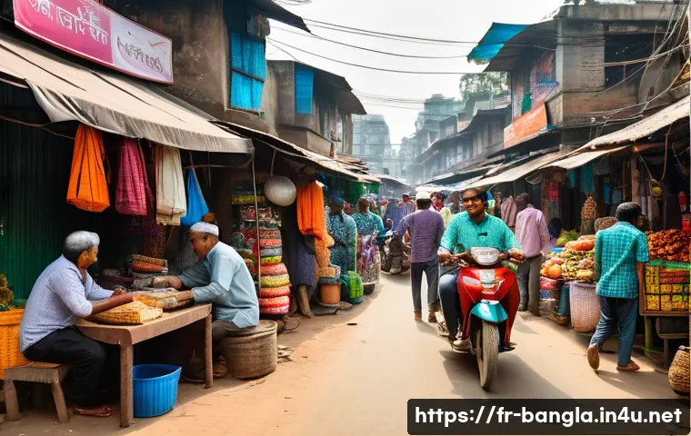 방글라데시의 신용카드 사용 팁 - A modern Bangladeshi marketplace scene in Dhaka with diverse people using local and international cr...