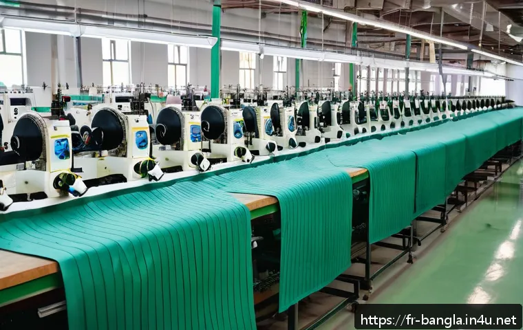 방글라데시의 주요 산업 지역 - A vibrant and modern textile factory in Bangladesh, showcasing rows of sewing machines operated by s...